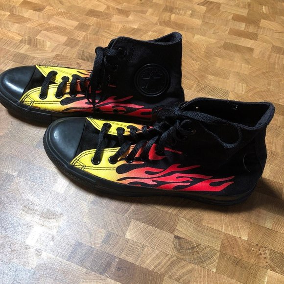 Converse Flame Black Lace Up High Tops Unisex Sizing Rare Find